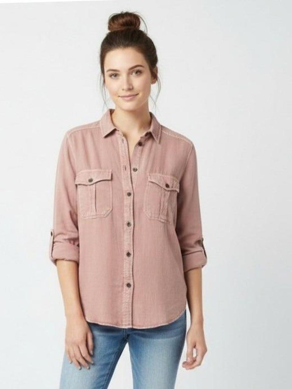 American Eagle Soft Pink Button-Up Shirt